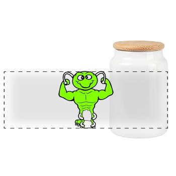 Raupe Bodybuilder Muskelaufbau Stark Fitness Gym - Panorama Keksdose mit Holzdeckel - Weiß - Vorne