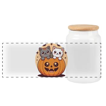 Chats mignons en forme de citrouille - Boîte à biscuits avec couvercle en bois - blanc - Devant