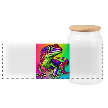 Gecko - Panorama Keksdose mit Holzdeckel - Weiß - Vorne