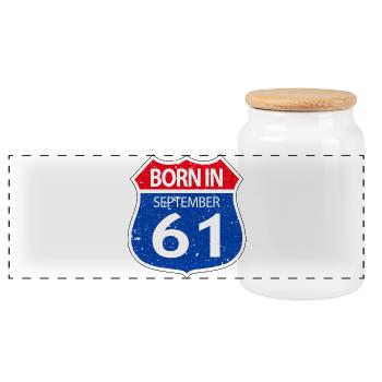 Born_in_September_61 - Panoramic Cookie Jar with Wooden Lid - white - Front
