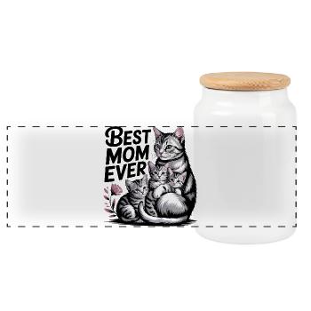 Cat Family Love - Panoramic Cookie Jar with Wooden Lid - white - Front