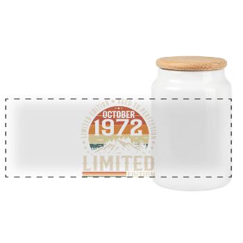 Né en octobre 1972 - cadeau millésime Octobre 1972 - Boîte à biscuits avec couvercle en bois - blanc - Devant