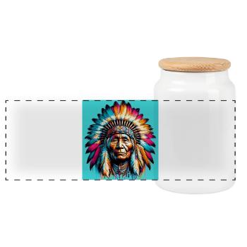 Amerikanisch, Indianer, Amerikaner - Panorama Keksdose mit Holzdeckel - Weiß - Vorne