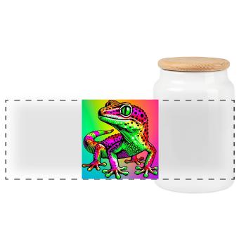 Gecko - Panoramic Cookie Jar with Wooden Lid - white - Front