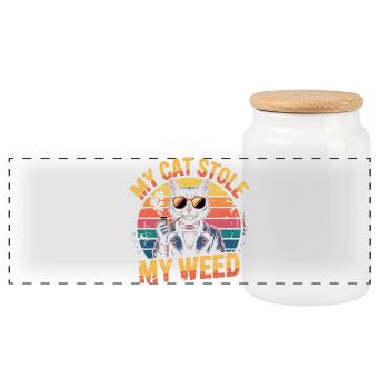 Retro Cat Stoner Illustration - Panoramic Cookie Jar with Wooden Lid - white - Front