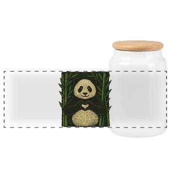 Whimsical Panda Heart Nature Design - Panoramic Cookie Jar with Wooden Lid - white - Front