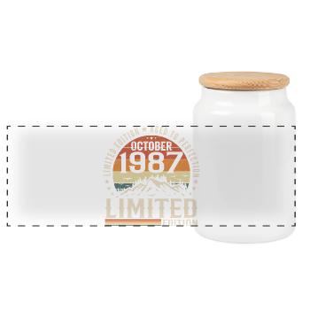 Né en octobre 1987 - cadeau millésime Octobre 1987 - Boîte à biscuits avec couvercle en bois - blanc - Devant