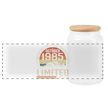 Né en octobre 1985 - cadeau millésime Octobre 1985 - Boîte à biscuits avec couvercle en bois - blanc - Devant