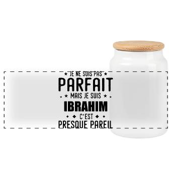 Ibrahim: authentic, imperfect, top, perfection - Panoramic Cookie Jar with Wooden Lid - white - Front