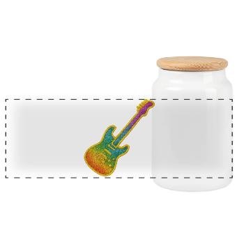Bunter Glitter-Gitarrenrock Design - Panorama Keksdose mit Holzdeckel - Weiß - Vorne
