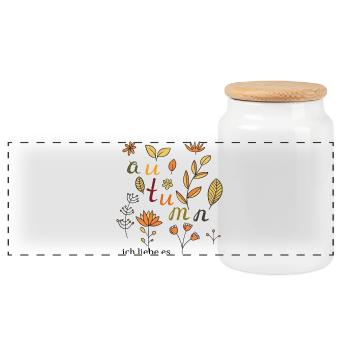 Autumn - Panoramic Cookie Jar with Wooden Lid - white - Front