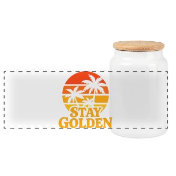 Stay Golden Sunset Palms - Panoramic Cookie Jar with Wooden Lid - white - Front