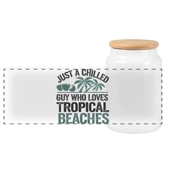 Amoureux des plages tropicales et détendus, vacances - Boîte à biscuits avec couvercle en bois - blanc - Devant