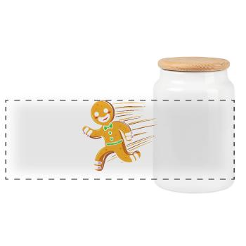 Lebkuchen Weihnachten Lebkuchenmann Gingerbread - Panorama Keksdose mit Holzdeckel - Weiß - Vorne