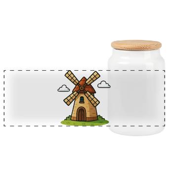 Märchenhafte Windmühle - Panorama Keksdose mit Holzdeckel - Weiß - Vorne