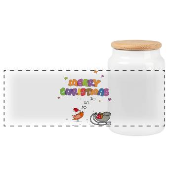 Merry Christmas - Panoramic Cookie Jar with Wooden Lid - white - Front