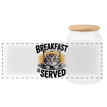 Breakfast Cat Humor - Panoramic Cookie Jar with Wooden Lid - white - Front