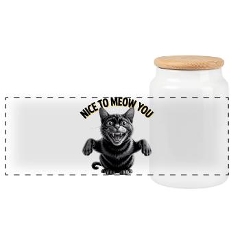 Nice to Meow You Cat - Panoramic Cookie Jar with Wooden Lid - white - Front