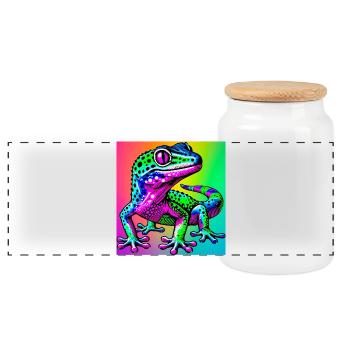 Gecko - Panoramic Cookie Jar with Wooden Lid - white - Front