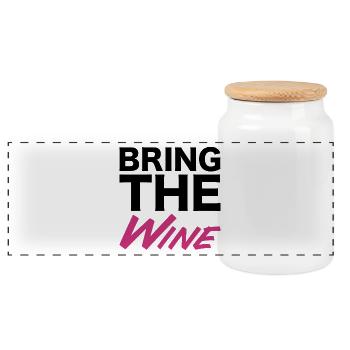Cheerful wine lover text for clothing - Panoramic Cookie Jar with Wooden Lid - white - Front