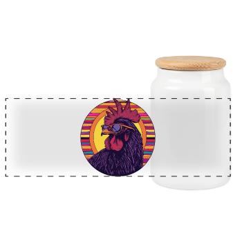 Stylish rooster silhouette with retro colors - Panoramic Cookie Jar with Wooden Lid - white - Front