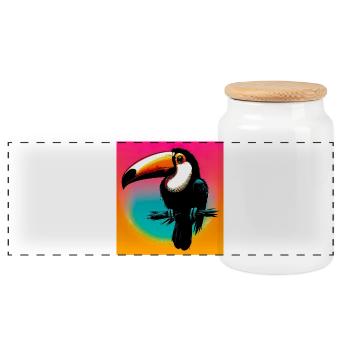 toucan - Panoramic Cookie Jar with Wooden Lid - white - Front
