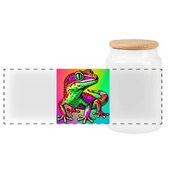 Gecko - Panorama Keksdose mit Holzdeckel - Weiß - Vorne