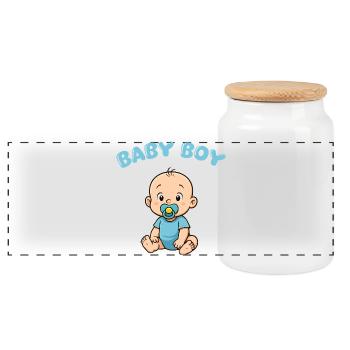 Cute Baby Boy Print - Panoramic Cookie Jar with Wooden Lid - white - Front