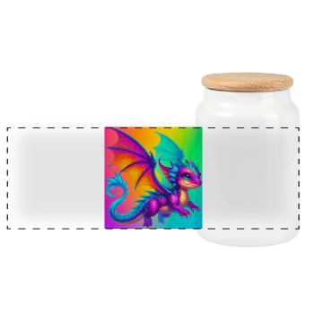 dragon - Panoramic Cookie Jar with Wooden Lid - white - Front