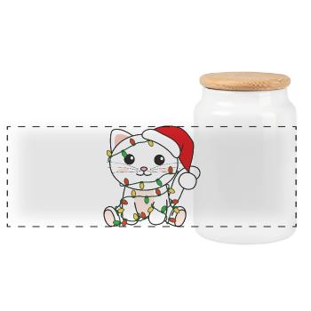 Cat Christmas Winter Animals Cats - Panoramic Cookie Jar with Wooden Lid - white - Front