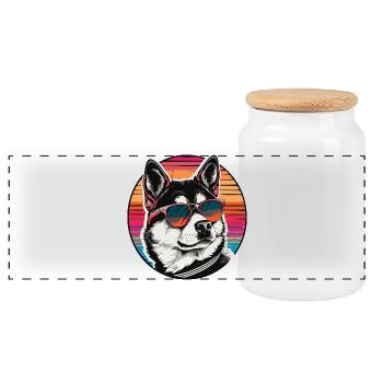 Husky cool avec des lunettes de soleil de style rétro - Boîte à biscuits avec couvercle en bois - blanc - Devant