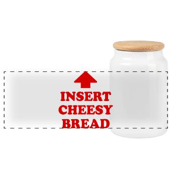 insert cheesy bread - Panoramic Cookie Jar with Wooden Lid - white - Front