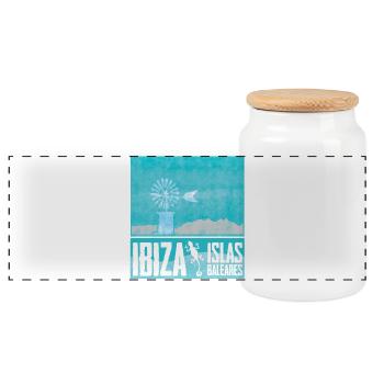 Ibiza Windmills Design - Panoramic Cookie Jar with Wooden Lid - white - Front