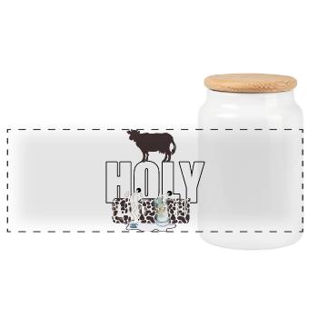 kalb Heilige Kuh Lustige Kuh mit Milch Caos Witz - Panorama Keksdose mit Holzdeckel - Weiß - Vorne