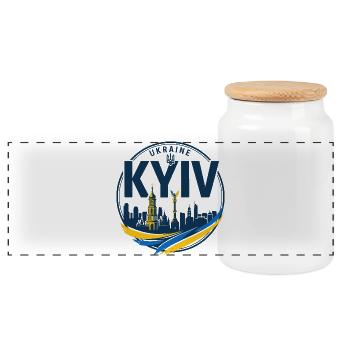 Insigne ukrainien Kyiv Skyline - Boîte à biscuits avec couvercle en bois - blanc - Devant