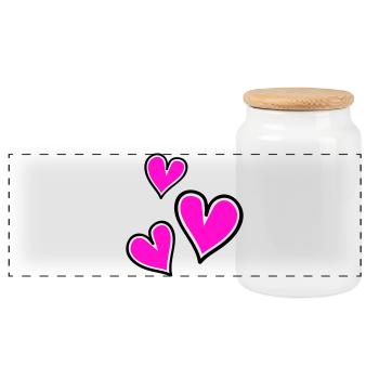 Bright Pink Heart Pattern - Panoramic Cookie Jar with Wooden Lid - white - Front