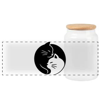 Chats Ying Yang - Boîte à biscuits avec couvercle en bois - blanc - Devant