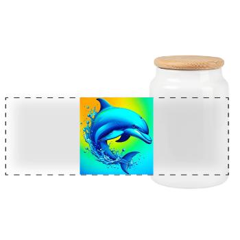 dolphin - Panoramic Cookie Jar with Wooden Lid - white - Front