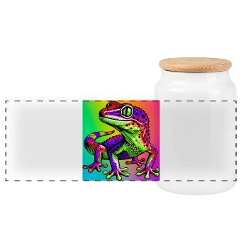 Gecko - Panoramic Cookie Jar with Wooden Lid - white - Front