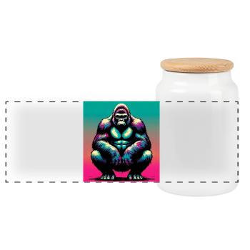 Gorilla - Panorama Keksdose mit Holzdeckel - Weiß - Vorne