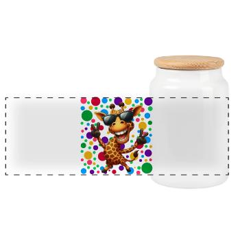 Cooler Giraffen-Cartoon – Bunter Polka-Dot-Spaß - Panorama Keksdose mit Holzdeckel - Weiß - Vorne