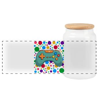 Farbenfroher Gaming-Controller Spotty Dotted Gaming - Panorama Keksdose mit Holzdeckel - Weiß - Vorne