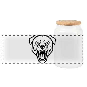 Rottweiler géométrique - Logo de chien menaçant - Boîte à biscuits avec couvercle en bois - blanc - Devant