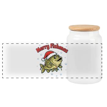 Merry Fishmas Funny Angler Saying Christmas - Panoramic Cookie Jar with Wooden Lid - white - Front