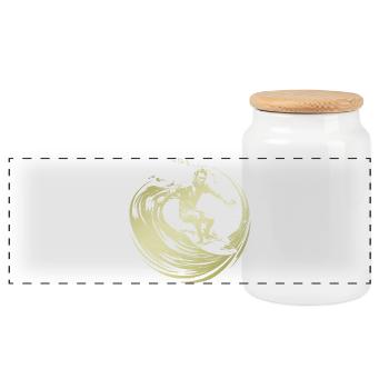 Surfer Silhouette Surfing - Panoramic Cookie Jar with Wooden Lid - white - Front
