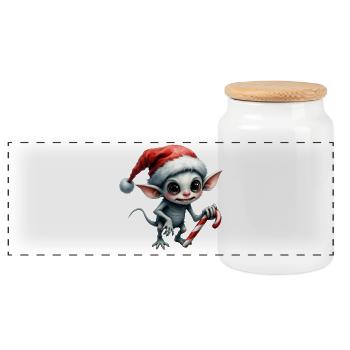 Christmas Elf with Cane - Panoramic Cookie Jar with Wooden Lid - white - Front