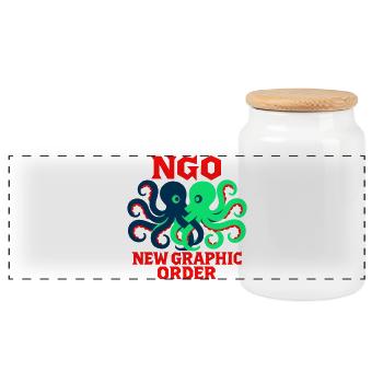 New graphic order Octopus - Panoramic Cookie Jar with Wooden Lid - white - Front