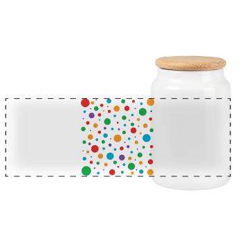 Spotty Colorful Dot Spots Mosaic on Black - Panoramic Cookie Jar with Wooden Lid - white - Front