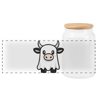 Cow Halloween Ghost - Panoramic Cookie Jar with Wooden Lid - white - Front