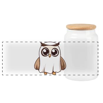 hibou fantôme d’halloween - Boîte à biscuits avec couvercle en bois - blanc - Devant
